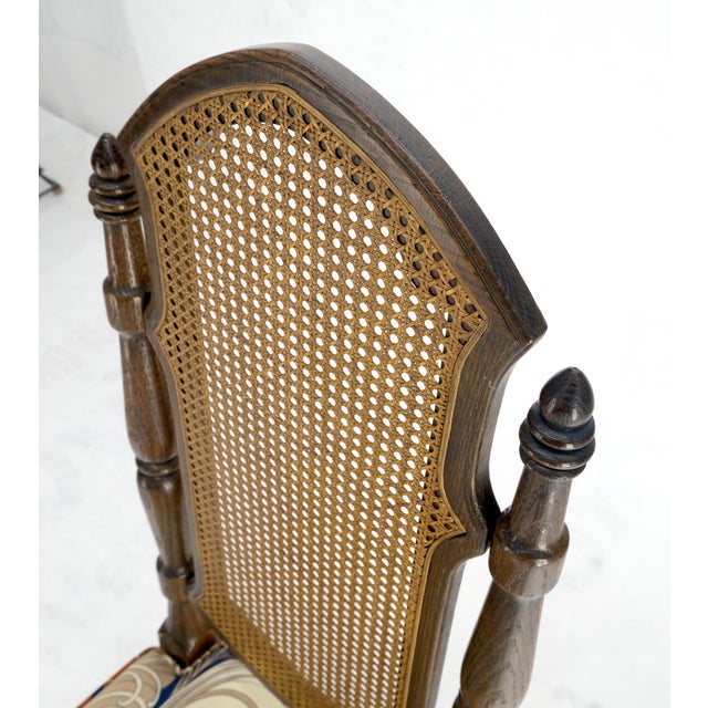 Wood Set of 4 Bright floral Upholstery Cane Backs Turned Oak Legs Dining Chairs MINT! For Sale - Image 7 of 15
