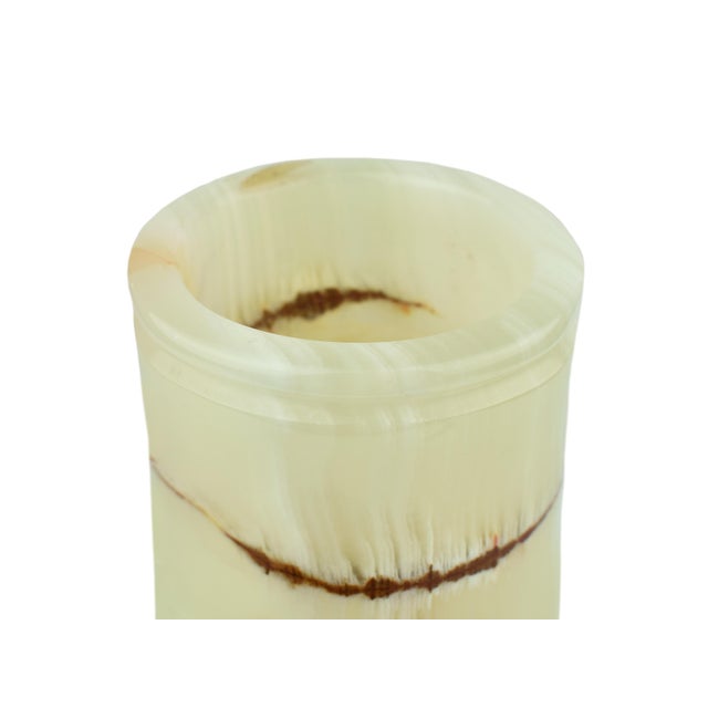 Late 20th Century Modern Cylinder Bamboo Design Carved Solid Onyx Stone Vase For Sale - Image 6 of 9