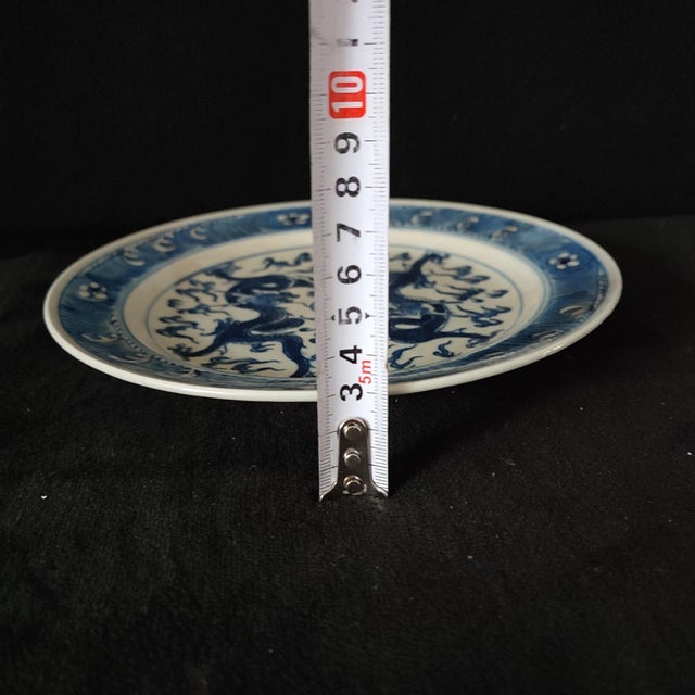 Chinese Ceramic Plate,Blue and White Porcelain Plate Hand Painted Dragon Pattern For Sale - Image 10 of 11