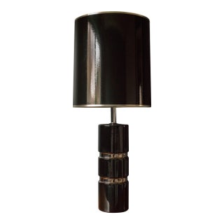Vintage Mod Cylindrical Chrome and Black Ceramic Stacked Accent Table Lamp For Sale