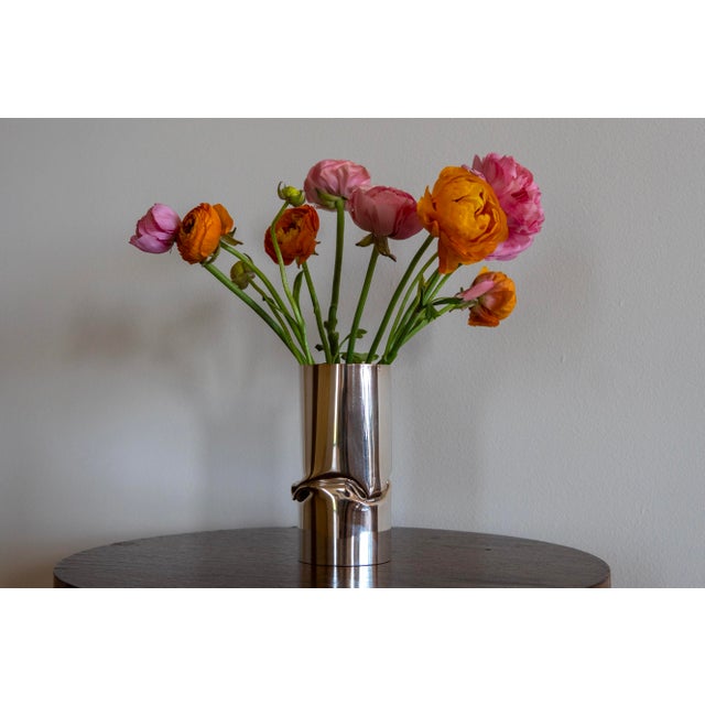 Metal Christofle French Modern Sculptural Silver-Plated Vase For Sale - Image 7 of 8