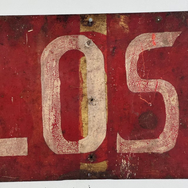 Red Vintage Large Hand Made Double Sided "Open/Closed" Metal Sign in Firetruck Red For Sale - Image 8 of 9