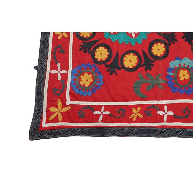 Large Vintage Suzani Embroidered Textile Samarkand Uzbekistan For Sale - Image 4 of 7