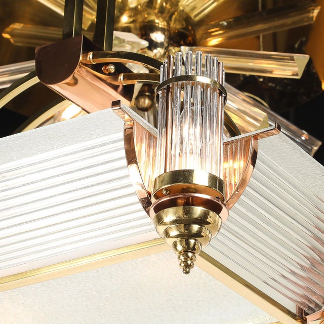 Copper Art Deco Machine Age Brass & Copper Rectangular Chandelier by René Pottier For Sale - Image 8 of 17