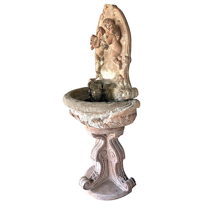 Grand Tour Classic Fiore Stone Cherub Wall Fountain With Integrated Pump – A Timeless Garden Accent For Sale - Image 3 of 12