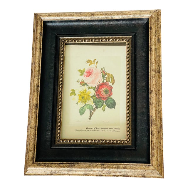 1970s O.J.Redoute Small Chromolithograph Botanical Floral Framed Reproduction For Sale