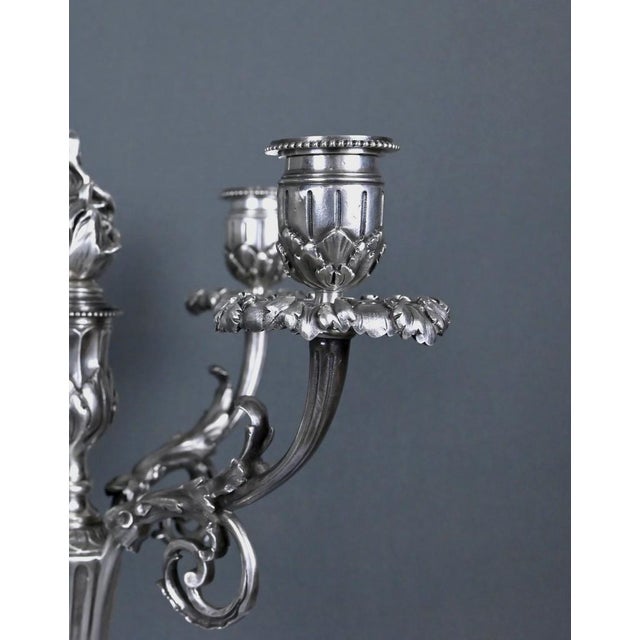 Late 19th Century Louis XVI Silvered Bronze Candelabra, Set of 2 For Sale - Image 6 of 14