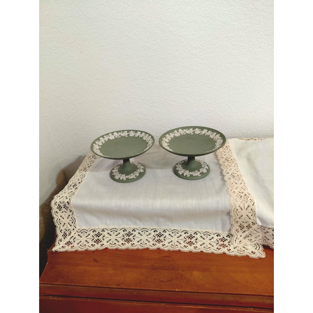 Mid 20th Century Celadon Sage Green Wedgwood Grapevine Jasperware Pair of Compotes - a Pair For Sale - Image 10 of 10