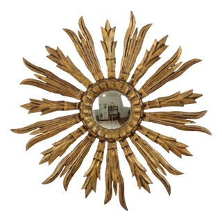 Wooden Sunburst Mirror, 1950s For Sale