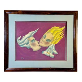 Art Deco 1970s Original Gustave Kaitz of Two Heads in Dialogue For Sale