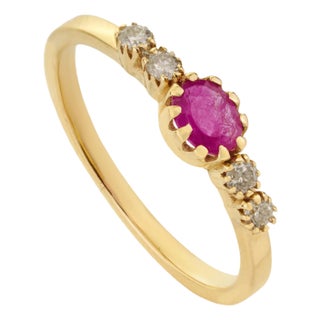 Ruby and Diamond Five-Stone Engagement Band Size 9 in 14k Solid Gold For Sale