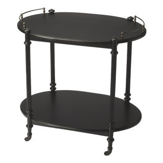 Kathleen 31 in. W Rectangular Wood 2 Tier Bar/Serving Cart on Casters, Black Licorice For Sale