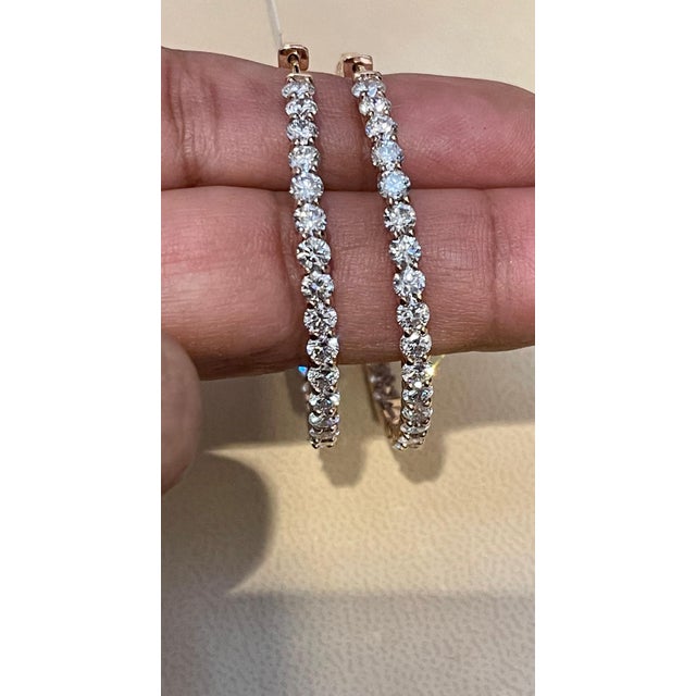 Metal 7.92 Carat Diamond Inside Out Hoop Gala Cocktail Earrings in 14 Karat Rose Gold For Sale - Image 7 of 18