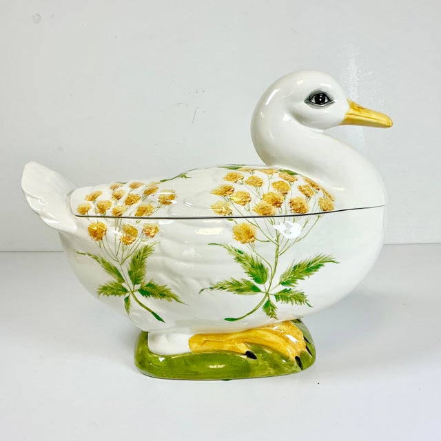 Mustard Mid-Century Italian Boho Chic Rustic European Duck Soup Tureen - Easter. For Sale - Image 8 of 18
