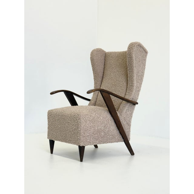 Wood Vintage Lounge Chair in Beige Loop by Melchiorre Bega, 1950s For Sale - Image 7 of 12