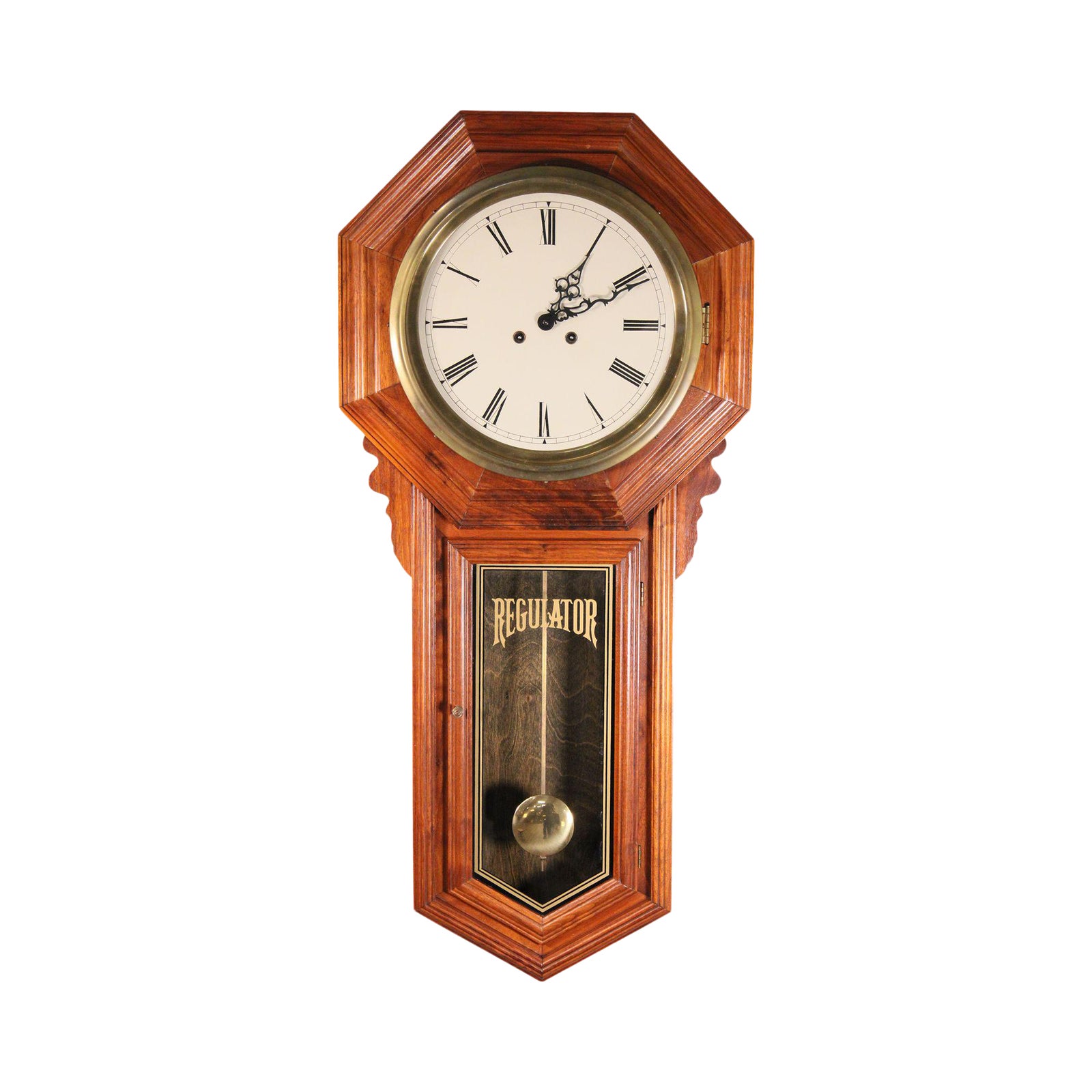 Regulator School House Pendulum Hanging Wall Clock Wood & Brass Chairish