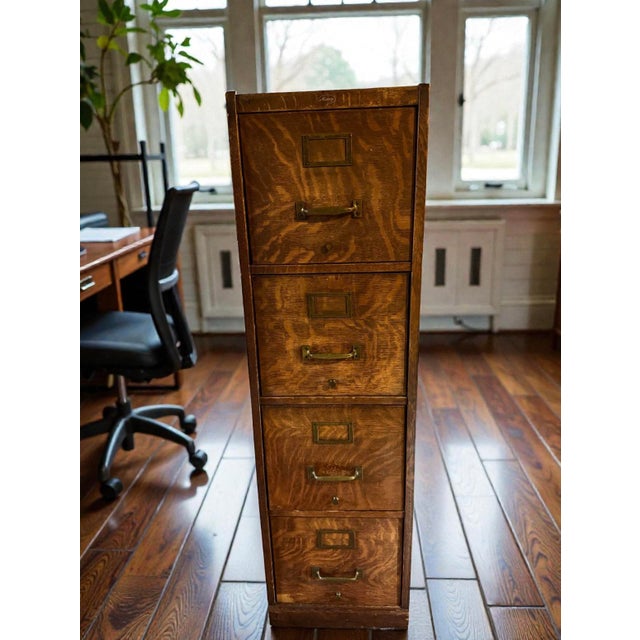 Wood Antique Macey 4 Drawer Tiger Oak Filing Cabinet For Sale - Image 7 of 8