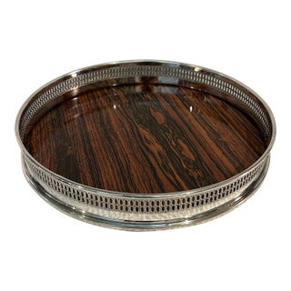 1960s Italian Silverplate Pierced Gallery Tray With Faux Bois Bakelite or Formica Surface For Sale