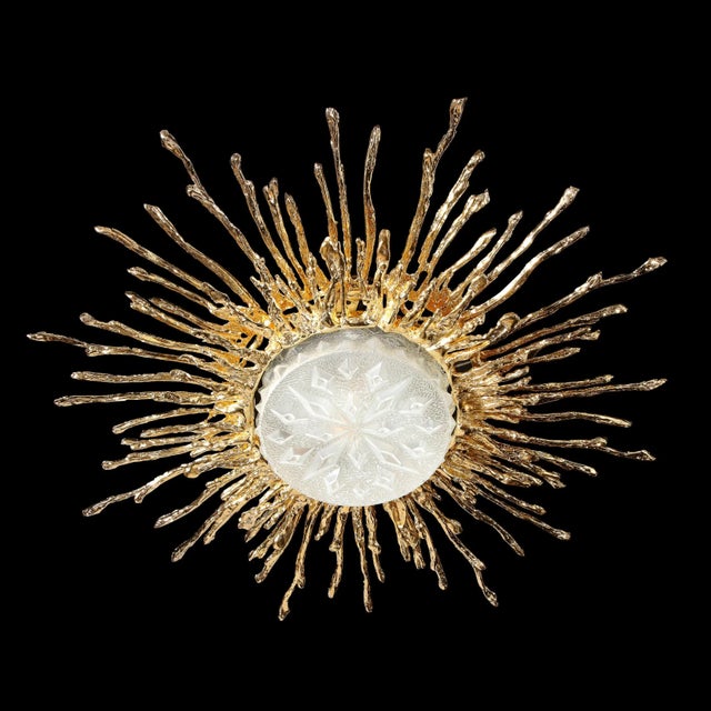 This stunning and dramatic flush mount was hand crafted by the esteemed artist Claude Boeltz in France. It features an...