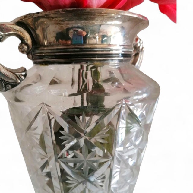 1950s Mid-Century Cut-Pattern Glass Vase with Ornate Metal Mount, 1950s For Sale - Image 5 of 12