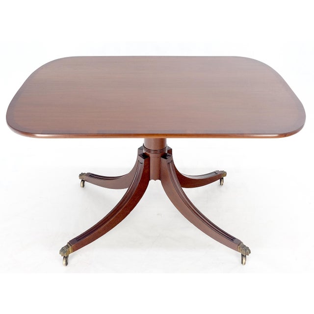 Tilt Top Banded Mahogany Carved Base on Brass Wheels Dining Breakfast Table For Sale - Image 6 of 10
