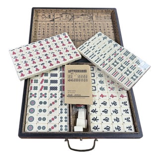 Chinese Dragon Phoenix Purple Vinyl Box Regular Size Mahjong Tiles Game Set For Sale