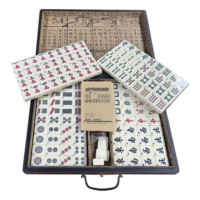 Chinese Dragon Phoenix Purple Vinyl Box Regular Size Mahjong Tiles Game Set For Sale