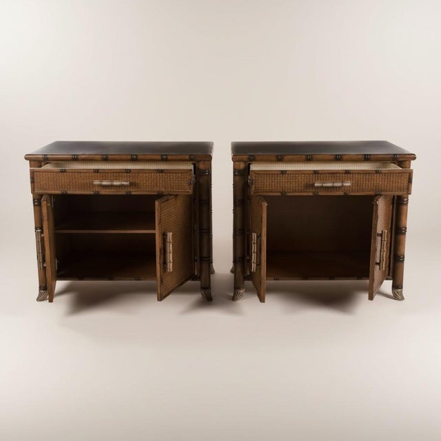 The Platt Collections 20th-C. Platt Collection Regency Style Faux Bamboo Cabinets or Side Tables or Nightstands - Pair For Sale - Image 4 of 7