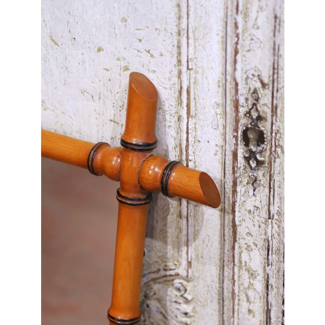 French Mid-Century French Faux Bamboo Wood Wall Mirror With Warm Patina For Sale - Image 3 of 6