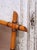 French Mid-Century French Faux Bamboo Wood Wall Mirror With Warm Patina For Sale - Image 3 of 6
