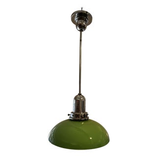 Chrome Ceiling Lamp with Green Glass Shade, 1960s For Sale