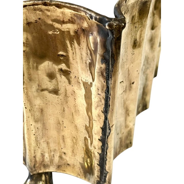 Vintage Mid Century Brutalist Italian Brass Planter Paw Feet For Sale - Image 9 of 18