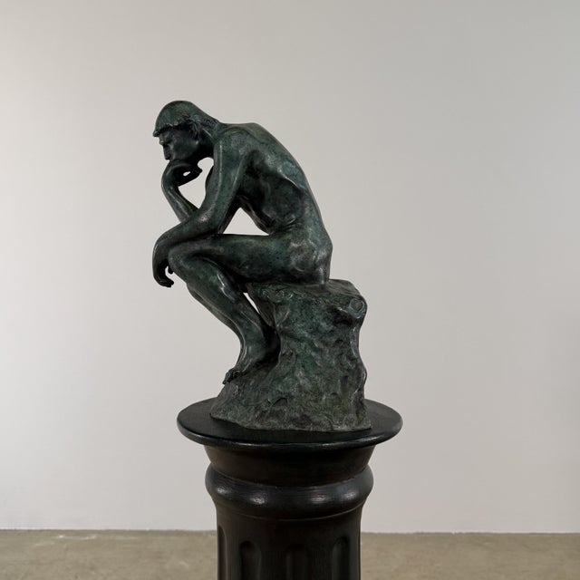 Early 21st Century After Rodin “The Thinker” Bronze Sculpture, Signed, Green Patina – 14” For Sale - Image 5 of 12