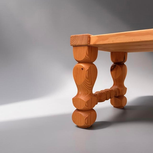 Brutalist Pine Wood Bench by Glas Mäster for Markaryd, Sweden, 1970s For Sale - Image 5 of 10