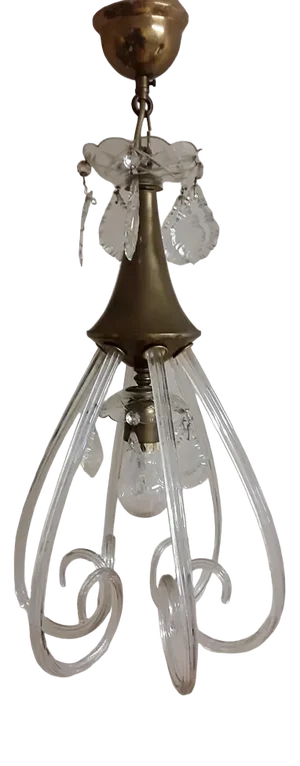Vintage Ceiling Lamp in Brass and Crystal Glass, 1960s