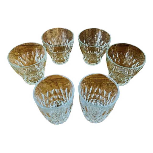 Vintage Diamond Cut Water Glasses from Vereco Duralex, France, 1950s, Set of 6 For Sale