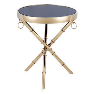 Pasargad Home Eloise Tempered Glass Ringed Side Table, Gold For Sale