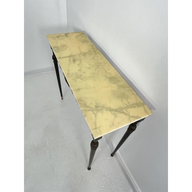Metal Italian Console Table in Brass and Bronze with Marble Top, 1950s For Sale - Image 7 of 18