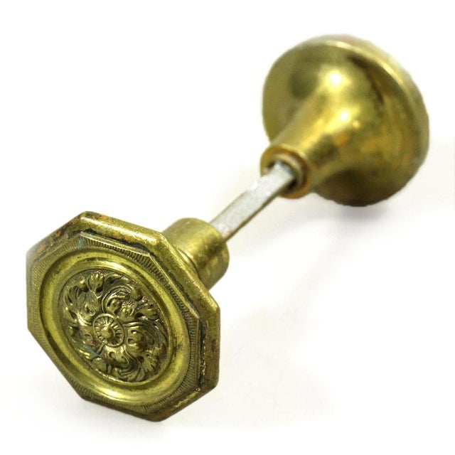 French Vintage Cast Brass Octagon Entry Door Knobs For Sale - Image 3 of 6