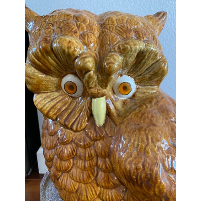 Mid-Century Modern Vintage 1980s Ceramic Pottery Large Owl Statue Decor For Sale - Image 3 of 7