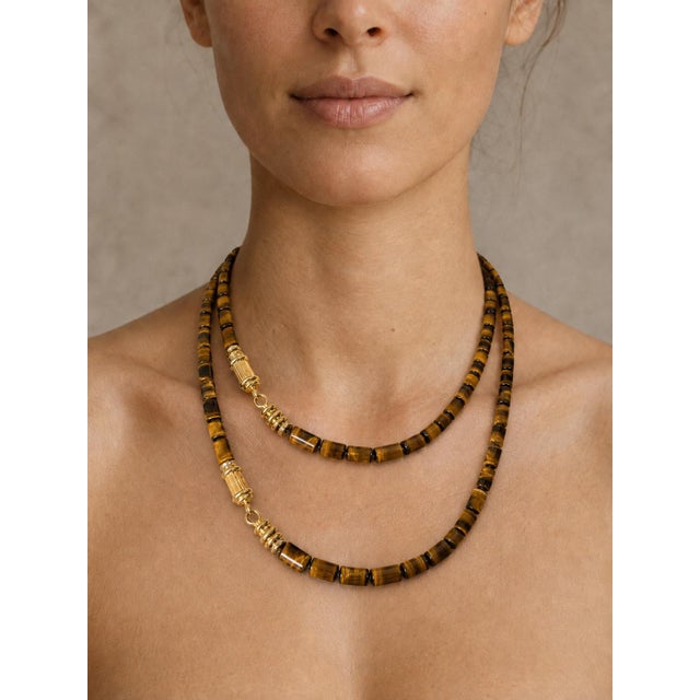 1980s Italian 14k Gold Tiger’s Eye Diamond Sautoir Necklace For Sale - Image 15 of 15