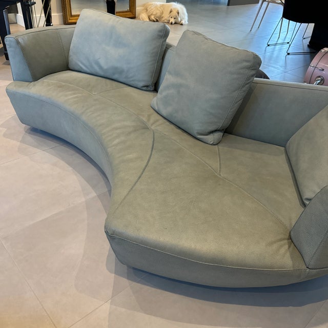 Animal Skin Roche Bobois Curved Leather Sofas in Soft Sage Blue: A Pair For Sale - Image 7 of 12