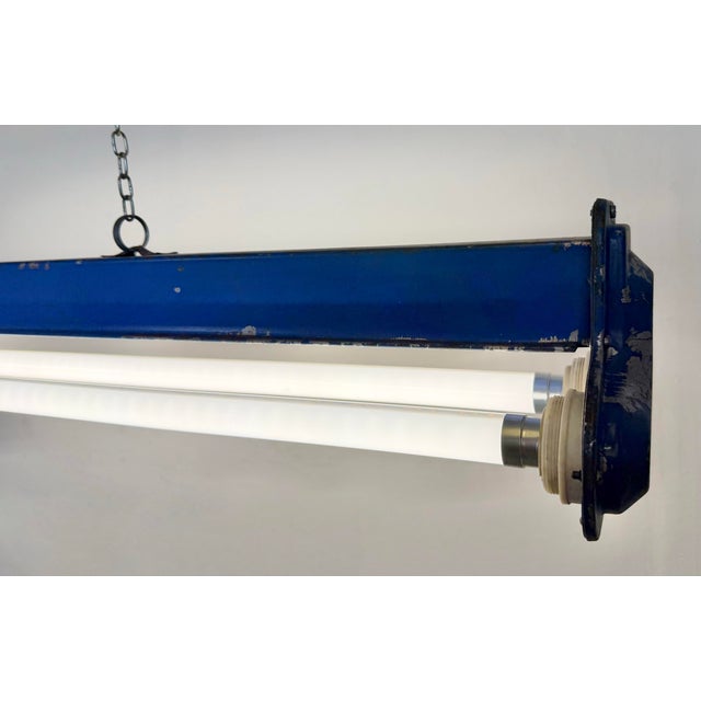 Industrial Blue Hanging Tube Light, 1970s For Sale - Image 14 of 18