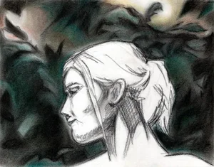 "Foliage IV" Contemporary Figurative Portrait Mixed-Media Drawing