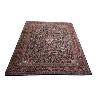 Silk Hereke Rug | Rich Floral Design | Navy Blue | 7'5"x8'10" For Sale