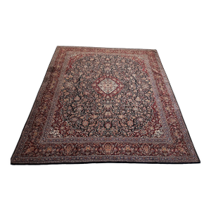 Silk Hereke Rug | Rich Floral Design | Navy Blue | 7'5"x8'10"