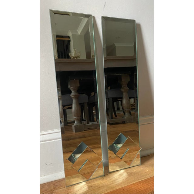 Art Deco beveled edge rectangular matching mirrors. Designed to be hung in a staggered fashion or side by side. Perfect...