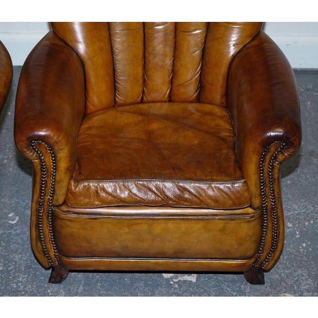 Vintage Art Deco Style Hand Dyed Leather Shell Chairs, Set of 2 For Sale - Image 9 of 17