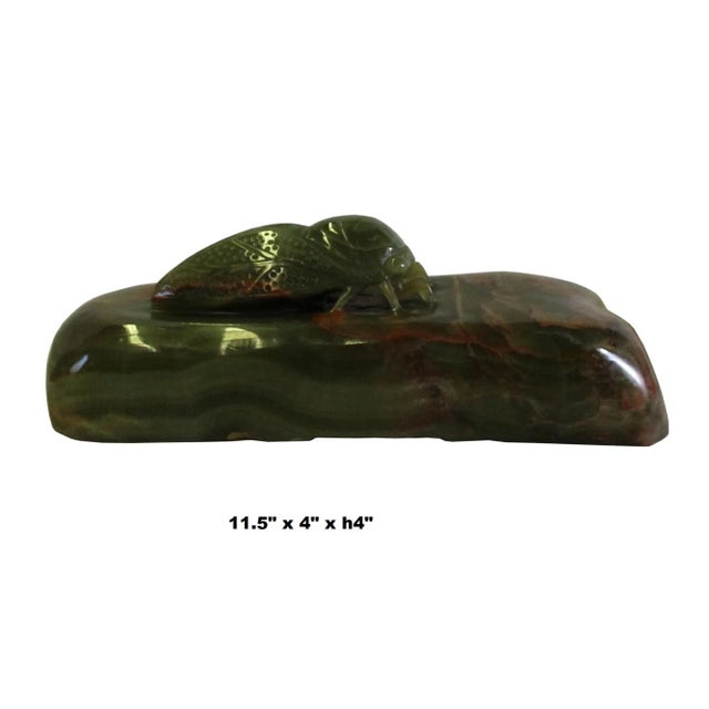 This is a handmade Chinese accent decorative stone figure paperweight in oriental Fengshui Cicada look. Dimensions: 11.5"...