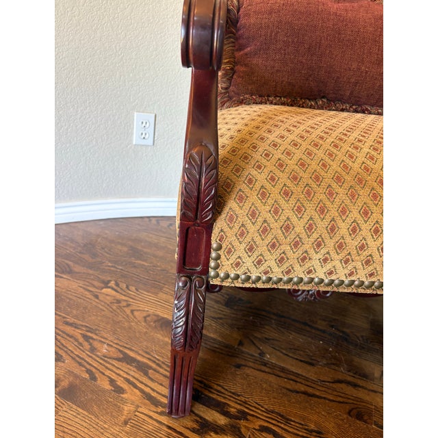 Tan Thomasville Grand Bergère Style Renaissance Revival Carved Mahogany Library Armchair – Model N-1713-Bp For Sale - Image 8 of 9